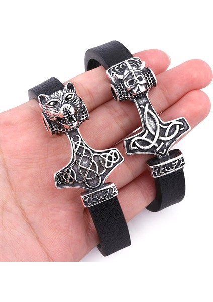 Mor Norse Viking Rune Düğüm Kolye Bilezik Thor Mjolnir Çekiç Rune Iskandinav Bilezikler Deri Ipi ile Erkekler Için Cool Takı (Yurt Dışından)