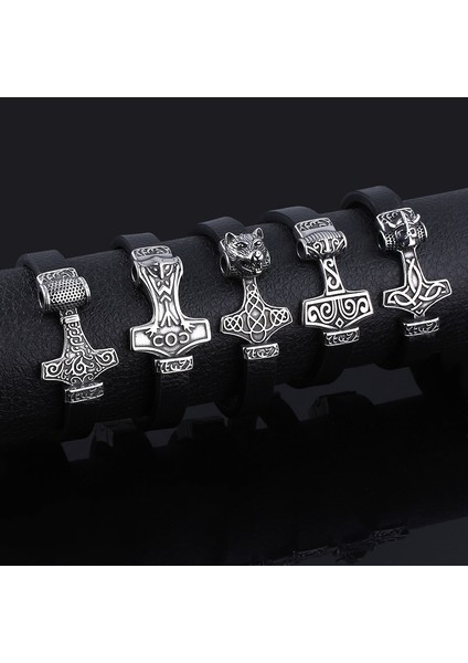 Mor Norse Viking Rune Düğüm Kolye Bilezik Thor Mjolnir Çekiç Rune Iskandinav Bilezikler Deri Ipi ile Erkekler Için Cool Takı (Yurt Dışından)