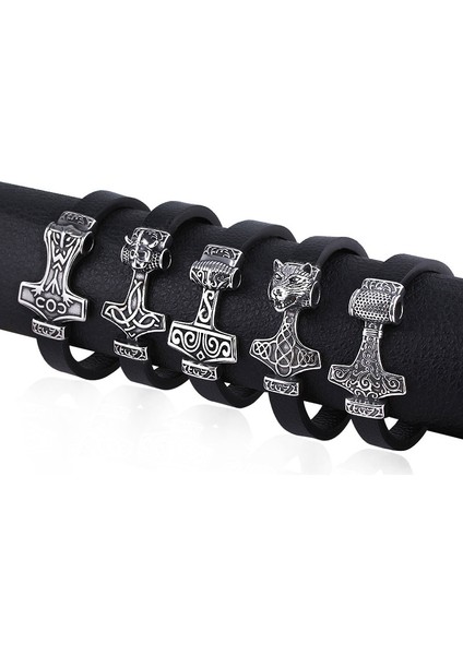 Mor Norse Viking Rune Düğüm Kolye Bilezik Thor Mjolnir Çekiç Rune Iskandinav Bilezikler Deri Ipi ile Erkekler Için Cool Takı (Yurt Dışından)
