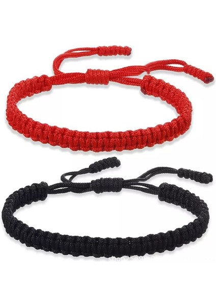 Kırmızı El Yapımı Tibetli Budist Şanslı Halat Bilezikler Siyah & Kırmızı Iplik Ayarlanabilir Düğmeli Bileklik Kadın Erkek Bilek Takıları (Yurt Dışından) fırsatları
