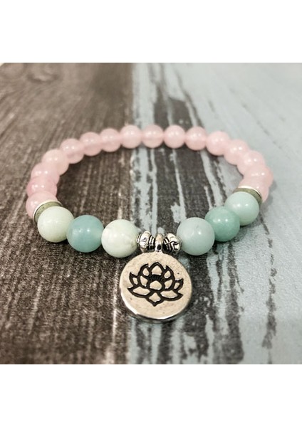 17CM Tarzı Lotus Bilezik Buda Lotus Kadın Gül Kuvars Boncuklu Yoga Itme Pembe Taş Bilezik (Yurt Dışından)