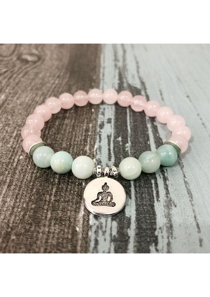20CM Tarzı Buda Bilezik Buda Lotus Kadın Gül Kuvars Boncuklu Yoga Itme Pembe Taş Bilezik (Yurt Dışından)