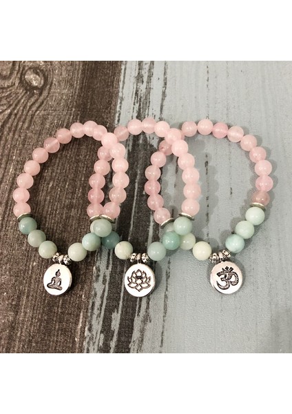 20CM Tarzı Buda Bilezik Buda Lotus Kadın Gül Kuvars Boncuklu Yoga Itme Pembe Taş Bilezik (Yurt Dışından)