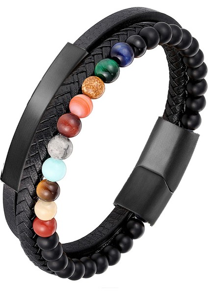 18CM Tarzı Yeşil Ejderha Moda Yeni 6mm Doğal Taş Erkek Bileklik Çok Katmanlı Lüks Stil El Yapımı Örgülü Deri Paslanmaz Çelik Bilezik Erkekler Hediye (Yurt Dışından)