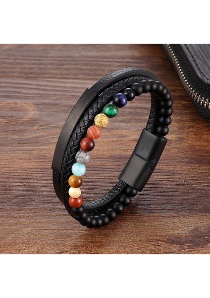 18CM Tarzı Yeşil Ejderha Moda Yeni 6mm Doğal Taş Erkek Bileklik Çok Katmanlı Lüks Stil El Yapımı Örgülü Deri Paslanmaz Çelik Bilezik Erkekler Hediye (Yurt Dışından) indirimleri