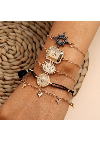 BX325 31 Stil Boho Karışık Altın Nabız Ay Yapraklar Alfabe Kaplumbağa Kanatlar Yusufçuk Kabuk Kristal Bilezik Seti Bileklik Aksesuarları (Yurt Dışından)