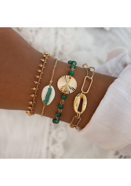 BX325 31 Stil Boho Karışık Altın Nabız Ay Yapraklar Alfabe Kaplumbağa Kanatlar Yusufçuk Kabuk Kristal Bilezik Seti Bileklik Aksesuarları (Yurt Dışından)