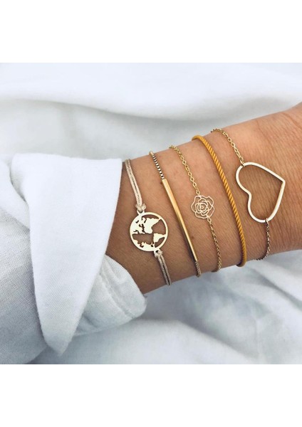 BX312 31 Stil Boho Karışık Altın Nabız Ay Yapraklar Alfabe Kaplumbağa Kanatlar Yusufçuk Kabuk Kristal Bilezik Seti Bileklik Aksesuarları (Yurt Dışından)