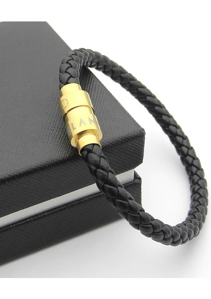 21CM Tarzı Altın Erkek Manyetik Deri Ip Bileklik (Yurt Dışından)