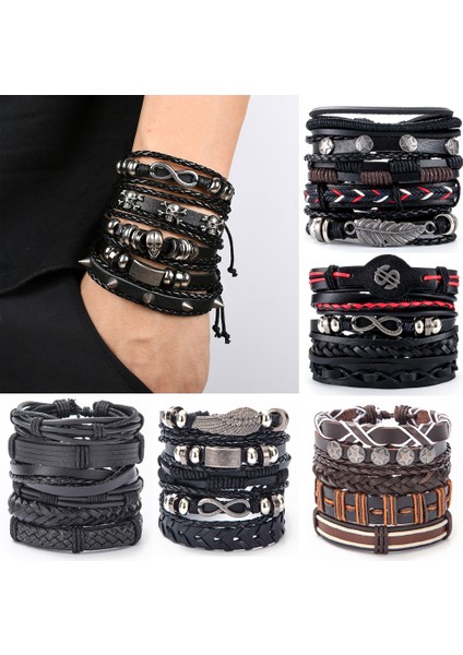 Ayarlanabilir Stil A41 Eif Dock Vintage Gotik Punk Kafatası Yıldız Metal Çok Katmanlı Deri Bilezik Erkek Bilezikler ve Bileklikler Erkek Kol Takımları (Yurt Dışından) fiyatları
