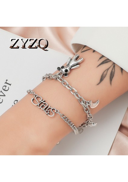 QW-SL-DZ772 Zyzq Harajuku Eski Moda Ikili Katman Ayı Bileziği Kadınlar Için Retro Zincir Kolye Ayı Sokak Şans Bileziği Takı (Yurt Dışından) fiyatları