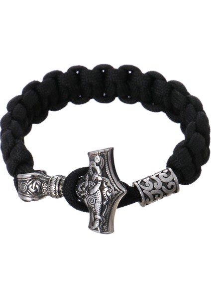 23CM Tarzı Çelik Siyah Norse Vikingler Paslanmaz Çelik Bilezik Erkekler Thor Mjolnir Çekiç Kolye Halat Sarma Bilezik Kadınlar Amulet El Yapımı Takı Hediye (Yurt Dışından)