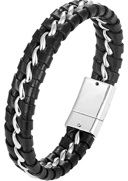 23CM Tarzı BXG-104 Ccd Moda Gerçek Deri Bilezik Erkek Paslanmaz Çelik Bilezikler Kadınlar Örme Halat Zinciri Erkek Takı Hediye (Yurt Dışından) modelleri