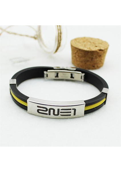 19CM Tarzı Sarı Kpop 2ne1 Şeker Renkli Spor Silikon Titanyum Çelik Bilezikler Kadınlar Için Erkekler Takı Çift Bilezik Pulseras (Yurt Dışından)