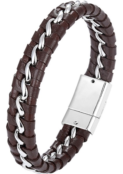 21CM Tarzı Bxg-89 Ccd Moda Gerçek Deri Bilezik Erkek Paslanmaz Çelik Bilezikler Kadınlar Örme Halat Zinciri Erkek Takı Hediye (Yurt Dışından) modelleri
