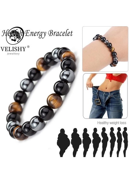 10 mm Yeni Doğal Obsidyen Hematit Kaplan Gözü Boncuklu Erkek Bileklik Manyetik Sağlık Koruma Kadın Ruh Takısı Pulse Hombre (Yurt Dışından) fiyatları