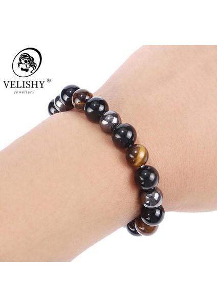 10 mm Yeni Doğal Obsidyen Hematit Kaplan Gözü Boncuklu Erkek Bileklik Manyetik Sağlık Koruma Kadın Ruh Takısı Pulse Hombre (Yurt Dışından) fırsatları