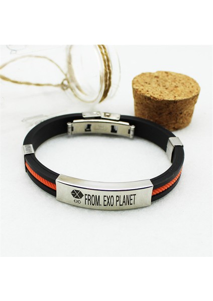 19CM Tarzı Portakal Kpop Exo'dan Exo Gezegeni Spor Silikon Titan Çelik Bileklikler Kadınlar ve Erkekler Takı Çift Bileklik Pulseras (Yurt Dışından)