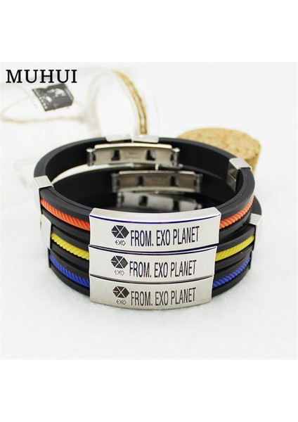 19CM Tarzı Portakal Kpop Exo'dan Exo Gezegeni Spor Silikon Titan Çelik Bileklikler Kadınlar ve Erkekler Takı Çift Bileklik Pulseras (Yurt Dışından) fiyatları