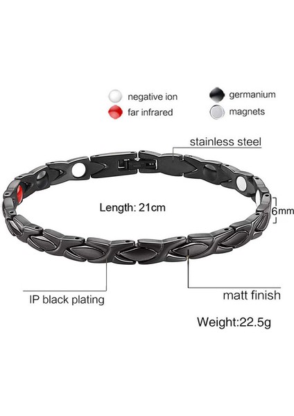 No.33 Boyutu Kadın Erkek Manyetik Sağlık Bilekliği Siyah Titanyum Çelik Güç Terapi Mıknatıslar Negatif Iyonlar Germanium Bilezikler (Yurt Dışından)