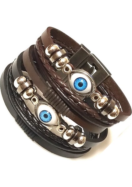 NSMT29 Bohem Tarzı Türk Gözleri Deri Bilezik Seti Erkek ve Kadınlar Için Vintage Dokuma El Yapımı Pulseras Moda Takı Yeni (Yurt Dışından)