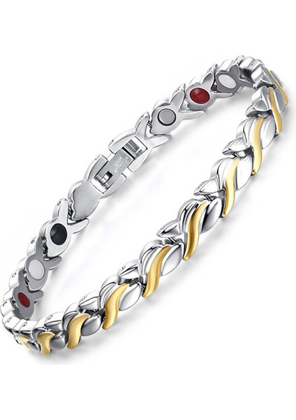 20.5cm Tarzı Altın Rengi Kadınlar Için Ayarlanabilir Uzunluklu Sağlık Manyetik Bilezik Paslanmaz Çelik Almanya Taşlı El Zinciri (Yurt Dışından)