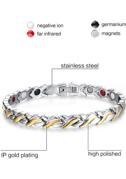 20.5cm Tarzı Altın Rengi Kadınlar Için Ayarlanabilir Uzunluklu Sağlık Manyetik Bilezik Paslanmaz Çelik Almanya Taşlı El Zinciri (Yurt Dışından) modelleri