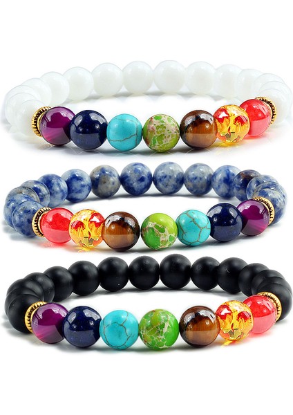 19CM Tarzı No.9 Boyutu Kadınlar ve Erkekler Için 7 Çakra Iyileştirici Taşlı Bileklik Doğal Agat Lav Taşı Kaplan Gözü Boncuk Bilezik 8mm Moda Yoga Takı (Yurt Dışından)