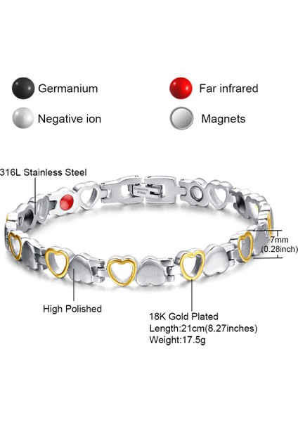 21CM Tarzı Kalp2 FINE4U B080 Kalp Şekilli Sağlık Manyetik Bileklik Kadınlar Için 316L Paslanmaz Çelik Bilezikler ve Kolyeler Sağlık Germanium ile (Yurt Dışından) modelleri