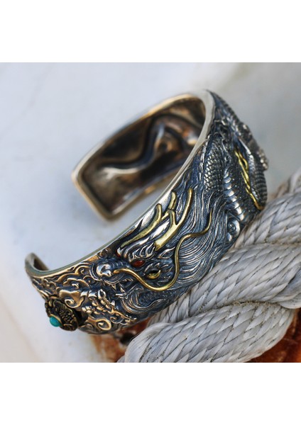 A6665-KIRMIZI Erkek Klasik Moda Hükmeden Ejderha Bileklik Kişilik Geniş Bilezik Retro Tarz Hediye (Yurt Dışından) modelleri