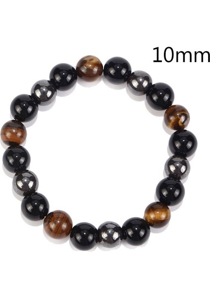 10 mm Doğal Taş Bileklik Manyetik Kaplan Gözü Üçlü Koruma Hematit ve Siyah Obsidyen Bileklik Kadın Erkek Arkadaş Hediye (Yurt Dışından)