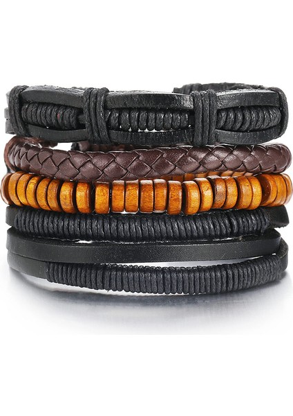 FDY985 Erkek Deri Bilezik Açık Kollu Halat Bilezik Çift Geniş Siyah Kahverengi Renk Vintage Punk Cinsiyetsiz Takı (Yurt Dışından)