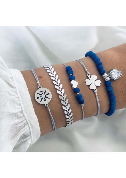 BX333 31 Stil Boho Karışık Altın Nabız Ay Yapraklar Alfabe Kaplumbağa Kanatlar Yusufçuk Kabuk Kristal Bilezik Seti Bileklik Aksesuarları (Yurt Dışından)