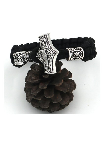 21CM Tarzı No.24 Boyutu Thor'un Çekici Mjolnir Bilezik Viking Iskandinav Kuzey Viking Bilezik Rune Tılsım Boncuk Takı Erkek Kadın Bilezikler Bilezikler (Yurt Dışından)