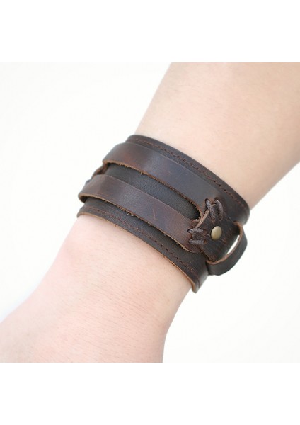 FDY985 Erkek Deri Bilezik Açık Kollu Halat Bilezik Çift Geniş Siyah Kahverengi Renk Vintage Punk Cinsiyetsiz Takı (Yurt Dışından) indirimleri