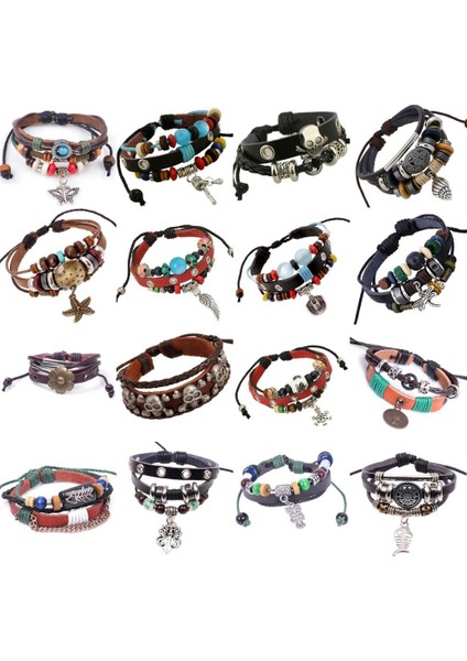 Ah Kadınlar Için Bohem Bilezikler Boho Wrap El Yapımı Örgülü Gerçek Deri Erkek Bileklik Ayarlanabilir Rahat Takı (Yurt Dışından)