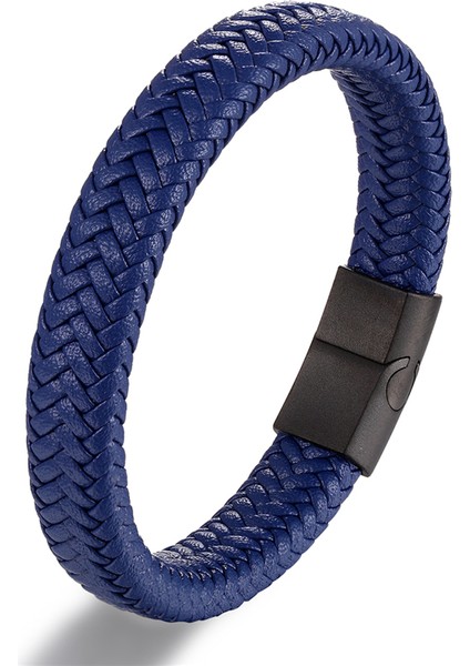 22CM Tarzı Mavi Klasik Erkek Takı Hakiki Deri Bilezik Titanyum Siyah Halat Çelik Manyetik Toka Bilezik Bileklik Erkek Takı Hediyesi (Yurt Dışından)