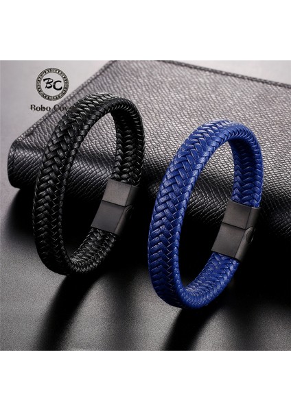 22CM Tarzı Mavi Klasik Erkek Takı Hakiki Deri Bilezik Titanyum Siyah Halat Çelik Manyetik Toka Bilezik Bileklik Erkek Takı Hediyesi (Yurt Dışından) fiyatları