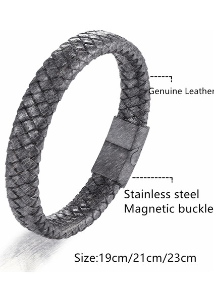 22CM Tarzı Mavi Klasik Erkek Takı Hakiki Deri Bilezik Titanyum Siyah Halat Çelik Manyetik Toka Bilezik Bileklik Erkek Takı Hediyesi (Yurt Dışından) fırsatları