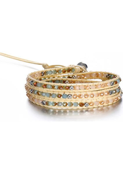 FOV874A2 Kadınlar Için El Yapımı Dokuma Taş Boncuklu Boho Bilezikler Çok Katmanlı Sarma Bilezik Armband Şans Bileziği Pulseras Mujer (Yurt Dışından)