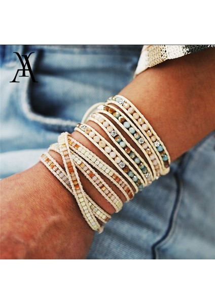 FOV874A2 Kadınlar Için El Yapımı Dokuma Taş Boncuklu Boho Bilezikler Çok Katmanlı Sarma Bilezik Armband Şans Bileziği Pulseras Mujer (Yurt Dışından) fiyatları