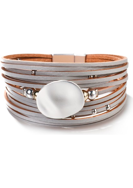 Altın Tüm Evet Metal Yuvarlak Şans Deri Bilezikler Kadınlar Için Fashiotrips Boho Çok Katmanlı Geniş Sarma Bilezik Femme Takı (Yurt Dışından)