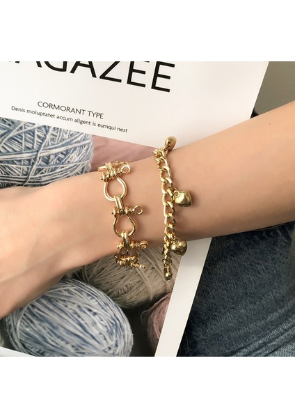Altın Kadınlar Için Basit Metal Kalp Kolye Bilezik ile Yaratıcı Nal Zincir Bilezik Moda Parti Takı (Yurt Dışından) fiyatları