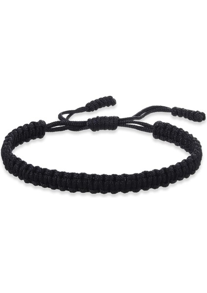 Siyah El Yapımı Tibetli Budist Şanslı Halat Bilezikler Siyah & Kırmızı Iplik Ayarlanabilir Düğmeli Bileklik Kadın Erkek Bilek Takıları (Yurt Dışından)