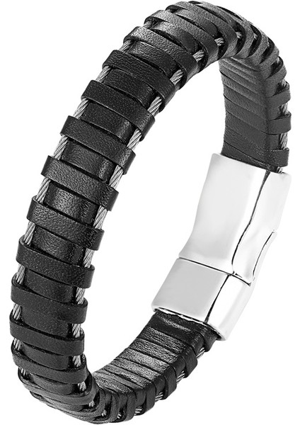 21CM Tarzı BXG-101 Ccd Moda Gerçek Deri Bilezik Erkek Paslanmaz Çelik Bilezikler ve Kadınlar Için Örme Halat Zincir Takı Hediye (Yurt Dışından)