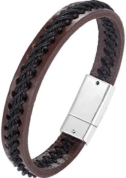 21CM Tarzı BXG-101 Ccd Moda Gerçek Deri Bilezik Erkek Paslanmaz Çelik Bilezikler ve Kadınlar Için Örme Halat Zincir Takı Hediye (Yurt Dışından) fiyatları