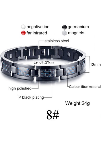 No.8 Boyutu Kadın Erkek Manyetik Sağlık Bilekliği Siyah Titanyum Çelik Güç Terapi Mıknatıslar Negatif Iyonlar Germanium Bilezikler (Yurt Dışından)