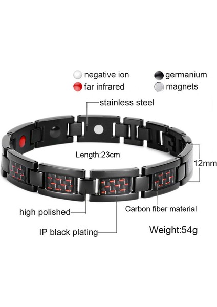No.27 Boyutu Kadın Erkek Manyetik Sağlık Bilekliği Siyah Titanyum Çelik Güç Terapi Mıknatıslar Negatif Iyonlar Germanium Bilezikler (Yurt Dışından)