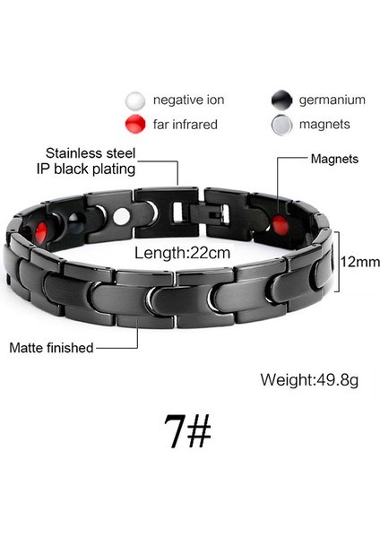 No.7 Boyutu Kadın Erkek Manyetik Sağlık Bilekliği Siyah Titanyum Çelik Güç Terapi Mıknatıslar Negatif Iyonlar Germanium Bilezikler (Yurt Dışından)