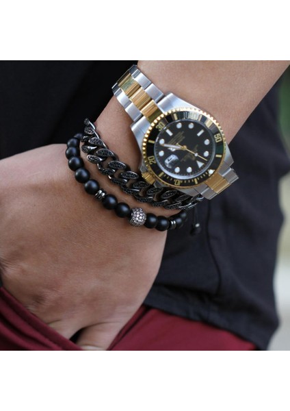 L200MM Stili A Erkek Elastik Bilezik Siyah 8mm Kum Boncuk Mikroinlaid Zirkon Siyah Beyaz Kübik Zirkon Bilezik (Yurt Dışından) fiyatları